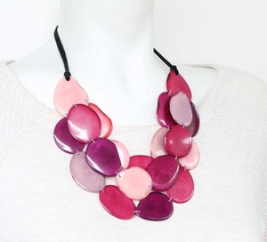 Round Resin Craft Beaded Necklace <b>Navy</b> Blue White Stripe Fashion Statement Jewelry <b>Accessory</b> - Product Image 5
