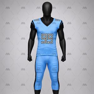 Camiseta de Fútbol Americano para Hombre, Azul Claro y Negro, Número 90 Sublimado, Manga Corta, Transpirable, Ajustada, Ropa Deportiva de Poliéster - Product Image 1