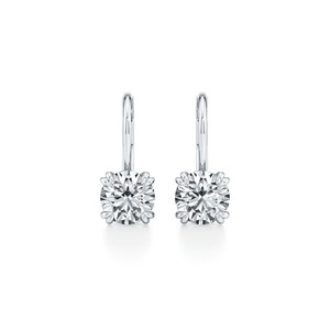 Pendientes de Lujo con Diamantes Redondos Brillantes, Oro Blanco de 14K, Diseño Solitario Colgante, Joyería Fina, Regalo para Mujer - Product Image 1
