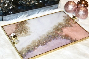 Handmade Rose Gold <b>Glitter</b> Resin Tray with Coasters - Product Image 2