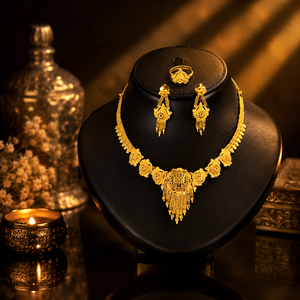 Conjunto de Collar de Flores de Latón Chapado en Oro para Mujer - Joyería para Boda, Compromiso y Regalo con Cadena de Caja (Clásico) - Product Image 2