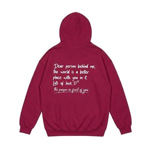 เสื้อฮู้ดดี้สีแดงเบอร์กันดีสำหรับผู้หญิง พิมพ์ลายข้อความรัก สั่งทำโลโก้ได้ตามต้องการ ผ้าฝ้ายถัก 100% สวมใส่สบายๆ สำหรับฤดูใบไม้ร่วง มีกระเป๋าหน้า - Product Image 2