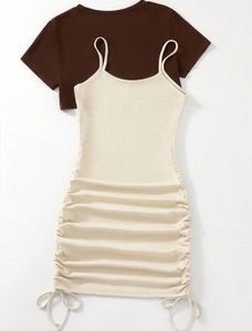 Minivestido ajustado fruncido en capas para mujer con camiseta interior – Vestido de fiesta con tirantes finos y cordón lateral - Product Image 2