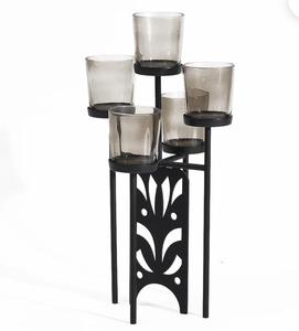 Black <b>Iron</b> Candle Stand with <b>5</b> Smoke Glass Holders Decorative Home Accent Piece - Product Image 1