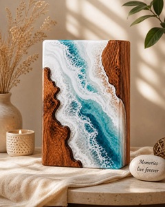 Ocean Resin Wooden Urn <b>Box</b> Handmade Coastal Epoxy <b>Memorial</b> Keepsake American Style Eco-Friendly Durable 220 Cubic Inch Capacity - Product Image 6