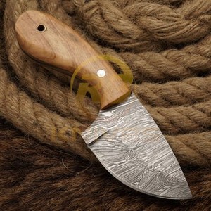 Cuchillo de Caza de Hoja Fija de Acero de Damasco, Punta Caída, Mango de Madera, Borde Biselado, Cuchillo de Supervivencia para Exteriores - Product Image 2