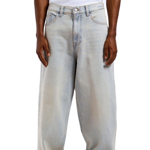 Jean en denim pour homme de haute qualité, délavé, coupe droite ample, taille mi-haute, avec broderie personnalisée et patch en cuir, grande taille - Product Image 1