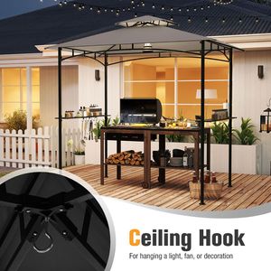Gazebo per Barbecue 8 x 5 Piedi con Telaio in Metallo Resistente, 2 Ripiani e 6 Ganci - Tettoia e Pergola - Product Image 3