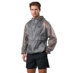 Mens Silver Grey Lightweight Hooded Windbreaker <b>Jacket</b> Full Zip <b>Packable</b> Running Training Outdoor Sportswear Embroidery Front - Product Image 1