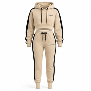 Winter Solid Crop <b>Top</b> Women 2 Piece Hoodies Jogger Set 100% Cotton Thick 360gsm Rhinestone Embroidery Fleece Streetwear Boxy - Product Image 3
