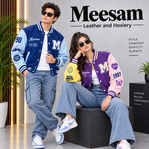 Blouson universitaire unisexe en coton, coupe classique, col montant, coupe-vent, avec patch lettres brodé et motif en relief, style preppy, automne - Product Image 4