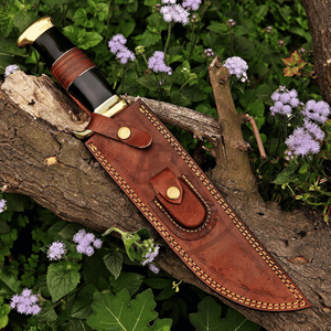 Cuchillo Bowie de Hoja Fija con Punta Clip, Funda de Cuero, Cuchillo de Caza para Exteriores, Garantía de 3 Años, Personalizable OEM, Hoja de Acero Inoxidable - Product Image 5