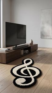 Alfombra Antideslizante de Lana con Diseño Único de Nota Musical Clave de Sol, Hecha a Mano, en Blanco y Negro, con Símbolo Musical, Suave y Afelpada - Product Image 2