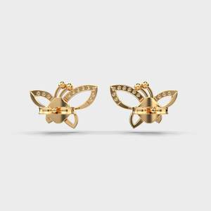 IGI Certified Lab Grown Diamond Butterfly Stud <b>Earrings</b> 14K Yellow / White / Rose Gold Designer Pave Wing <b>Earrings</b> - Product Image 4
