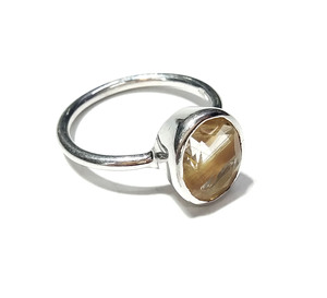 Natural Golden Rutilated <b>Quartz</b> <b>Ring</b> 925 Sterling Silver Faceted Gemstone Round Bezel Set Minimalist Style Unisex Jewelry - Product Image 2
