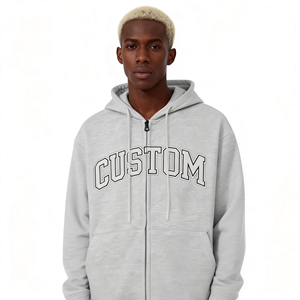 Sudadera con capucha y cremallera para hombre, personalizada OEM, de algodón grueso tejido, estilo oversize, con logotipo y patrón de letras personalizados - Product Image 2