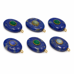 Pendentifs ovales tendance faits à la main en lapis-lazuli, breloques en pierres précieuses mélangées, cabochons en pierre naturelle dorée, bijoux en pierre naturelle en gros - Product Image 2