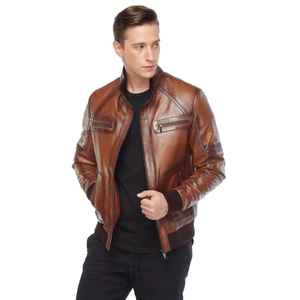 Chaqueta de Cuero para Hombre, Color Marrón Brillante, Estilo Clásico - Product Image 2