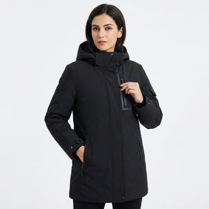 Veste en toile d'hiver pour homme, couleur unie, coupe-vent, fermeture éclair, vêtement d'extérieur décontracté avec logo sur le devant et doublure en coton/nylon - Product Image 6