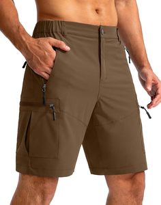 Men's Solid Color Cargo Shorts Mid Waist Elastic Drawstring Quick Dry Woven Polyester Casual Bermuda Shorts with Zip Pockets OEM - Product Image 1