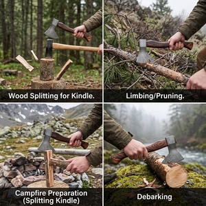 Hache de camping en acier Damas forgé à la main, manche en bois de palissandre, hache barbue viking, outil de survie en plein air, outil de bushcraft, cadeau pour homme - Product Image 6