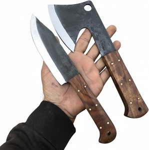 Ensemble de couteaux Viking forgés à la main en acier Damas, couteau à découper avec manche en corne de taureau, couteau de boucher à lame pleine, dureté HRC60-65 - Product Image 1