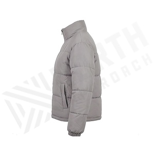 Veste matelassée pour femme, hiver, col montant, manches longues, rembourrage en polyester, fermeture éclair, couleur gris uni, longueur normale - Product Image 3