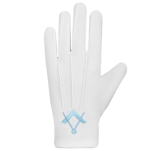 Gants de cérémonie en coton Premium Master Mason Blue Lodge avec motif carré et boussole bleus - Product Image 4