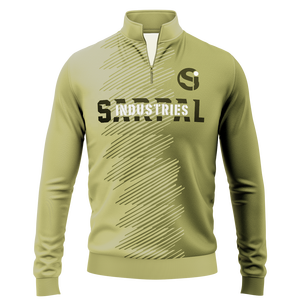 Sudadera de hombre con cremallera de 1/4, a rayas verde oliva y caqui, para entrenamiento de fútbol, top de chándal, jersey de manga larga, top de equipo - Product Image 1