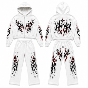 Chándal Personalizado con Serigrafía, Tejido 100% Algodón de Alto Gramaje, Estilo Vintage, Sudadera con Cremallera y Pantalón Acampanado Oversize - Product Image 1