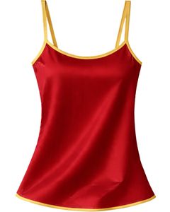 Conjunto de Pijama Personalizado de Satén Rojo con Camiseta y Pantalones Cortos para Mujer, Ropa de Dormir Suave de Seda, Conjunto de Dos Piezas para Verano con Lazo Amarillo - Product Image 2