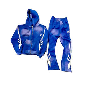 Ensemble de survêtement vintage d'hiver 100 % coton délavé à l'acide pour homme, comprenant un sweat à capuche et un pantalon de survêtement évasé imprimé et vieilli - Product Image 3