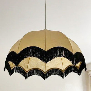 Vintage Silk Fringe Pendant Lamp Art Deco Scalloped <b>Fabric</b> Chandelier <b>Retro</b> Tassel Hanging Ceiling Light For Cafe Restaurant - Product Image 6