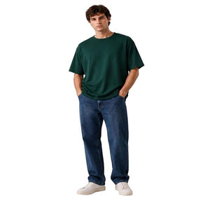 T-shirt vert uni à manches courtes pour homme, col rond, coupe classique, en coton tricoté, style décontracté, anti-plis, séchage rapide, design personnalisable - Product Image 1