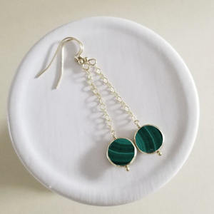 Boucles d'oreilles pendantes en forme de pièce de monnaie en malachite, pierre précieuse naturelle verte, plaqué argent, bijoux faits à la main pour femmes - Product Image 4