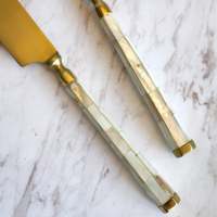 2-teiliges Tortenbesteck-Set mit Perlmuttgriff, Edelstahl-Tortenmesser und Tortenheber, als Hochzeitsgeschenk geeignet