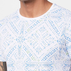 T-shirt en coton à manches courtes pour homme, imprimé géométrique blanc, col rond, coupe classique, jersey décontracté - Product Image 6