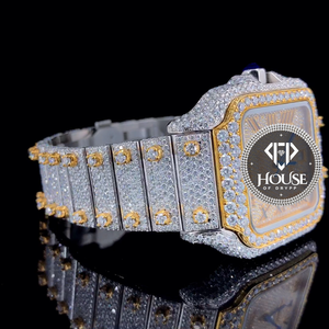Reloj de acero inoxidable con diamantes de corte redondo y esfera cuadrada con números romanos, reloj de moda hip hop para hombre. - Product Image 2