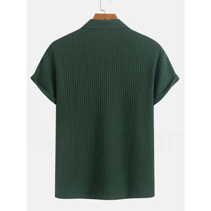 Camiseta de Manga Corta para Hombre, Tejida en Poliéster, Color Sólido, Secado Rápido, Estilo Casual, Largo Regular, Verde Oscuro - Product Image 2