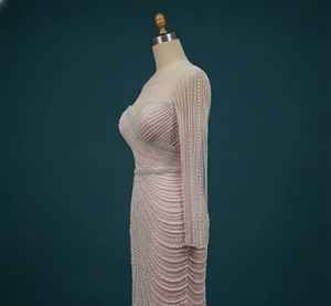 Vestido de Noche de Novia con Cuentas y Manga Larga Hecho a Medida, con Perlas y Cristales, Suministro Directo de Fábrica - Product Image 3