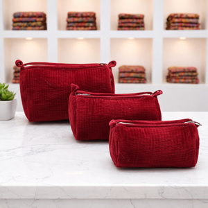 Beautiful Red Cotton Eco-Friendly Large Cosmetic Bag Set 3 Travel//<b>Makeup</b> Accessories Perfect Gift for Any Occasion - Product Image 1