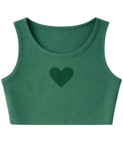 Women Ribbed Crop Tank <b>Top</b> And Drawstring Shorts Set Forest Green With <b>Heart</b> Print Casual Lounge Two Piece Outfit Customized - Product Image 2