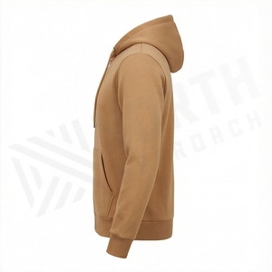 Sweat-shirt à capuche zippé pour homme, couleur unie, décontracté, manches longues, pour l'automne, avec poches latérales, coupe classique, polaire mi-lourde - Product Image 3