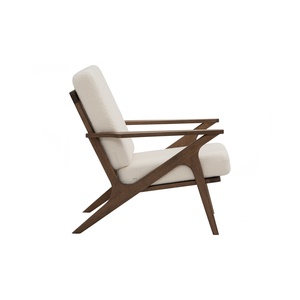 Fauteuil en bois de noyer durable avec tissu en fourrure blanc nacré, style moderne du milieu du siècle, chaise longue confortable en mousse pour salon, une place - Product Image 3