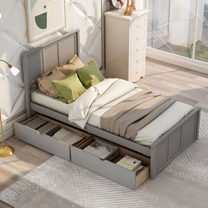 Letto matrimoniale grigio con piattaforma contenitore e 2 cassetti con ruote (Nuovo SKU WF283062AAE) - Product Image 2