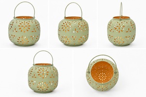 Revêtement en poudre vert de qualité supérieure lanterne suspendue en relief motif de fleur découpé lanterne en métal de Style classique lanterne décorative pour la maison - Product Image 5