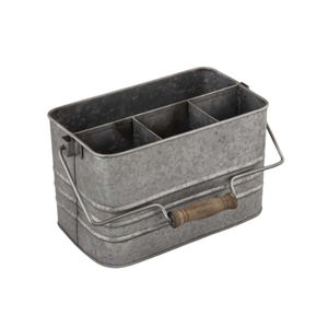 Porte-couverts rustique en métal galvanisé avec poignée en bois, organisateur d'ustensiles en fer multi-compartiments, seau de rangement à vendre - Product Image 1