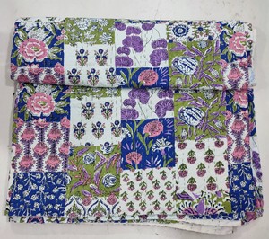 Floral Print Patchwork Eco-Friendly Cotton <b>Quilt</b> Blue Pink Green Pastoral Style Folded Home Decor All-Season <b>Throw</b> Wedding Hotel - Product Image 1