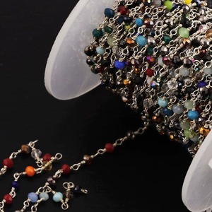 Multi Color Hydro Faceted Rondelle <b>Rosary</b> Chain Silver Plated Wire Wrapped Gemstone Chain Wholesale Bulk Jewelry Making Supply - Product Image 5