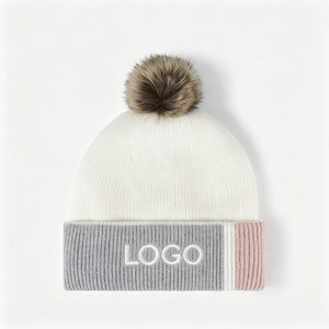 Custom Logo Embroidery <b>Pom</b> <b>Pom</b> Beanie Warm Knitted Winter <b>Hats</b> Multi Color Casual - Product Image 1